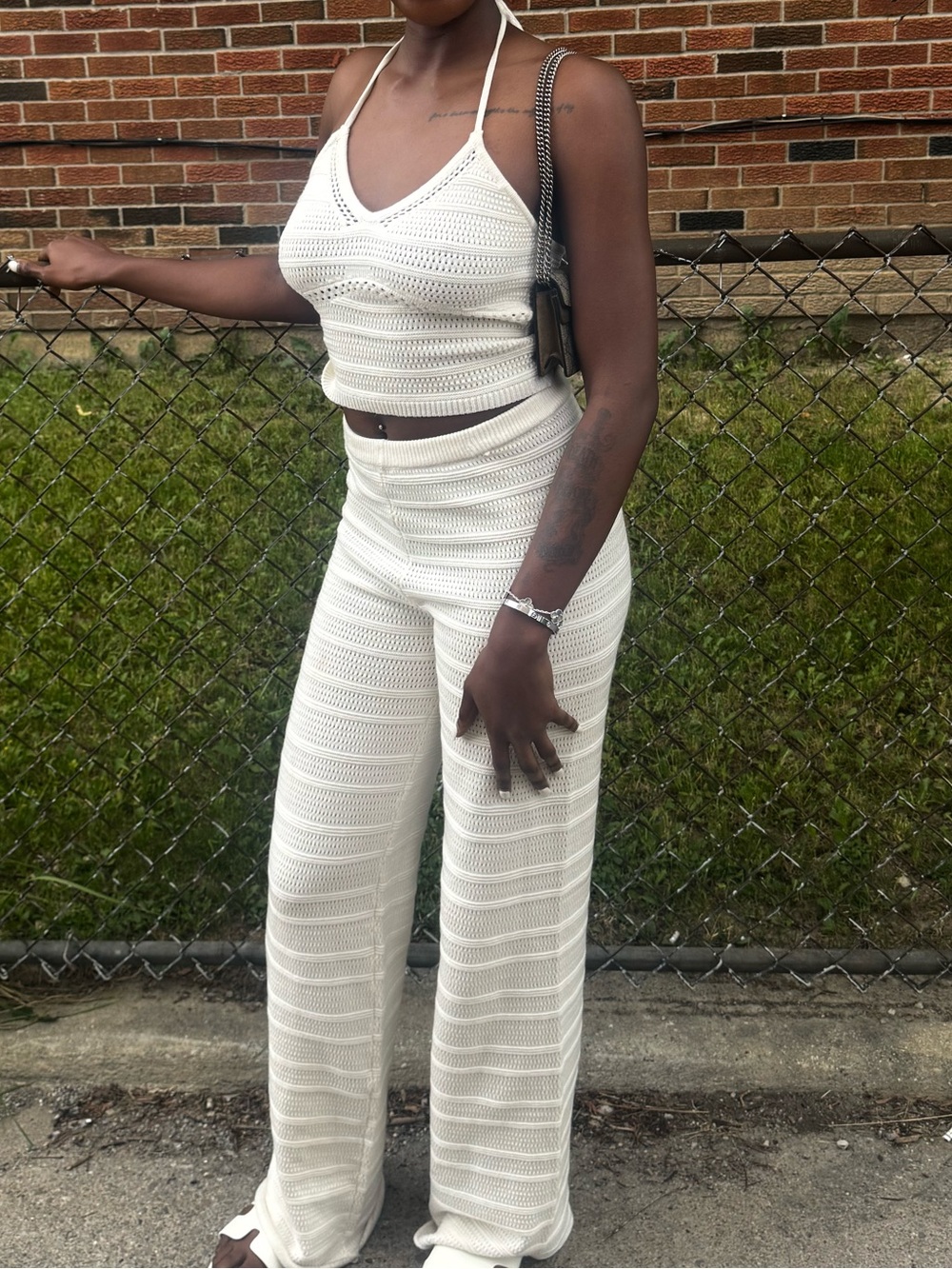 Urban Planet White Knit Wide-Leg Pants